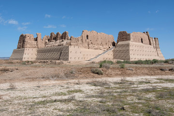 Kyzyl Kala fortress (after reconstrucrion), one of the most popular touristic destination in the country. Karakalpakstan, Uzbekistan, Central Asia.