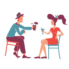 Couple at retro bar enjoying cocktails flat color vector faceless characters. Old fashioned boyfriend and girlfriend talking, drinking alcohol together isolated cartoon illustration