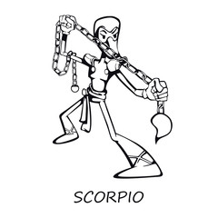 Scorpio zodiac sign person outline cartoon vector illustration. Astrological symbol characteristics. Ready to use 2d character template for commercial, animation, printing design. Isolated comic hero