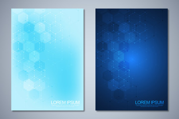 Template brochure or cover book, page layout, flyer design with abstract hexagons pattern.