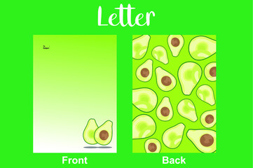 Letters stationery with avocado decoration in front and avocado pattern in the back