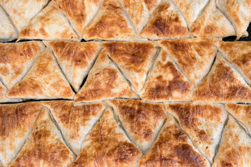 Samosa is popular uzbek food which You can find everywhere. Khiva, Uzbekistan, Central Asia.