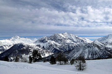 Fototapeta na wymiar Sestriere Ski Resort (Site of 2006 Winter Olympics), Turin Province, Piedmont, Italy