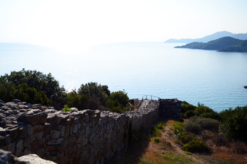 Stagira and the ionian sea landscape. Beautiful landscape of bay at the aegean sea from Stagira, an ancient Greek city, located in central Macedonia, near the coast of the peninsula of Chalkidiki. 