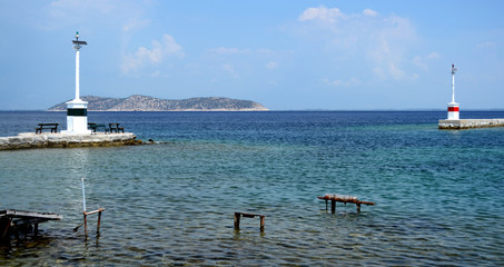 Landscape from the entrance in old Limenas harbor in Greece