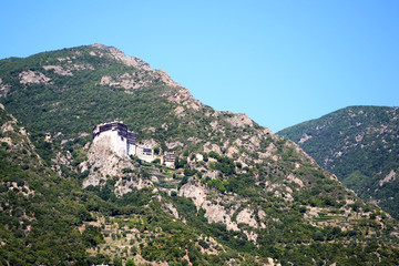Fototapeta na wymiar Landscape of church on the Athos mountain, Greece.