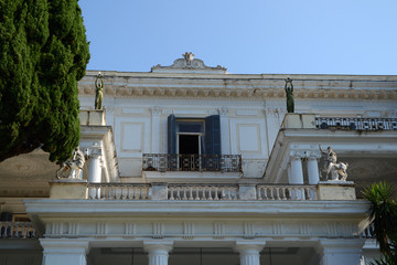 The facade of the Achilleion Palace,  built in Gastouri, Corfu by Empress of Austria Elisabeth of Bavaria, also known as Sisi, after a suggestion by Austrian Consul Alexander von Watzberg.