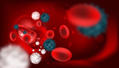 Coronavirus cell disease. Coronavirusrealistic close-up illustration of a blood infection. Medical health risk.