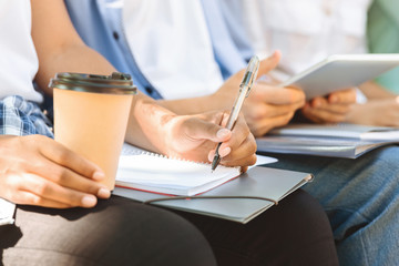 Unrecognizable Student Girl Writing Essay Outdoors, Preparing For Classes