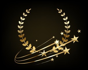 Luxury 3d logo with a Golden wreath. Privilege, premium membership card design idea with gold stars.