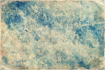 Texture of ice on the frozen lake. Blue color background old photo effect.