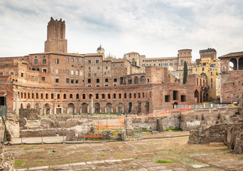 Obraz na płótnie Canvas Remains of the Roman square and the Trajan's Forum (Foro di Traiano) in Rome, Lazio, Italy