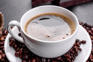 A cup of fresh scented morning coffee for a cheerful start to the day. Beautiful coffee cup with...