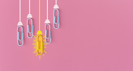 Great ideas concept with paperclip,thinking,creativity,light bulb on blue background,new ideas...