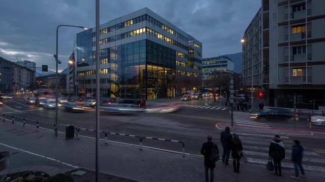 Day to night in Bolzano, Italy, Timelapse, 4kBolzano is the capital city of the province of South Tyrol in northern Italy. Traffic scene on Verdi square