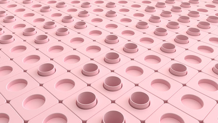 Abstract cubes background with stack of pastel pink in a row perforated cube boxes, 3d rendering