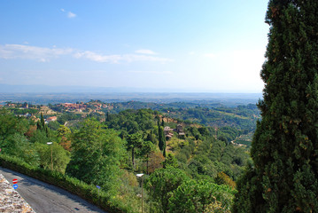 Panorama dalla città vecchia di Montepulciano in Toscana