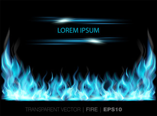 Fototapeta premium Vector transparent realistic fire flames with light effect frame for your text