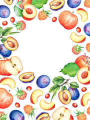 Card template with watercolor fruits and berries