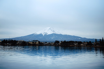 Fuji Mountain in Kawaguchiko Yamanashi, Japan - February 15,2020 : Fuji Mountain refection in Kawaguchiko most traveler will to seeing and visited.