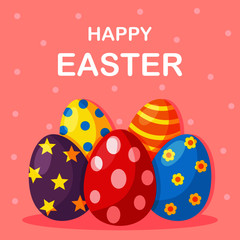 happy easter day card, template and banner on pink background. vector Illustration.