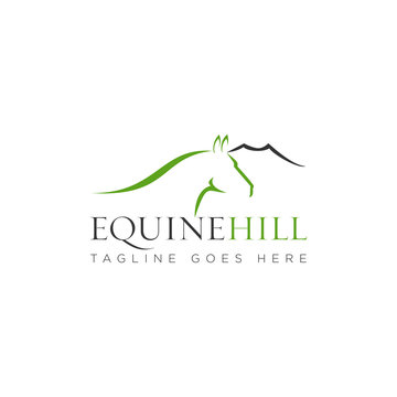 equine hill logo, with mountain and sophistic head horse vector