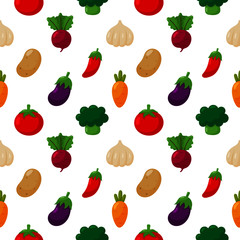 Vegetables icons set seamless pattern isolated on white background. vector Illustration.