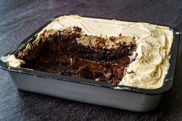 Frosting Chocolate Peanut Butter Cake Brownie in Square Mold.