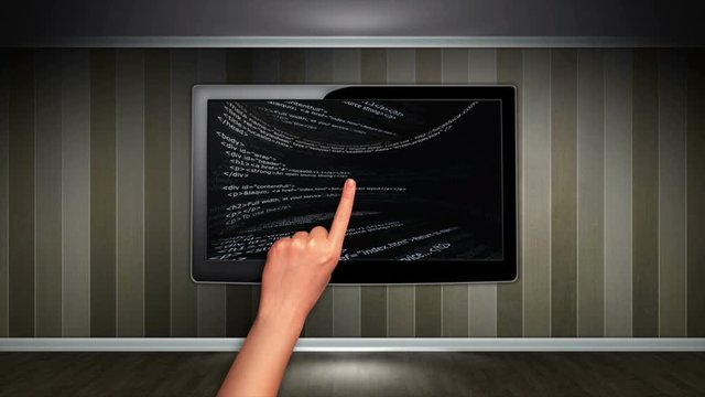 HTML Concept in Monitor, Open with Click, Animation, Loop, 4k