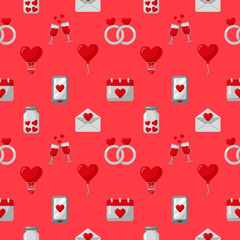 Love and valentine icons set seamless pattern isolated on pink background. vector Illustration.