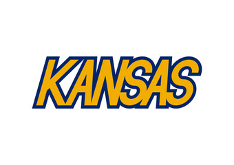 Fototapeta na wymiar Kansas text with blue and yellow typography design elements