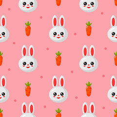 Happy Easter day cute seamless pattern. bunny and carrot. rabbits isolated on pink background. vector Illustration.