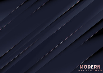 Abstract diagonal dark background. Modern style concept with rosegold line decoration.