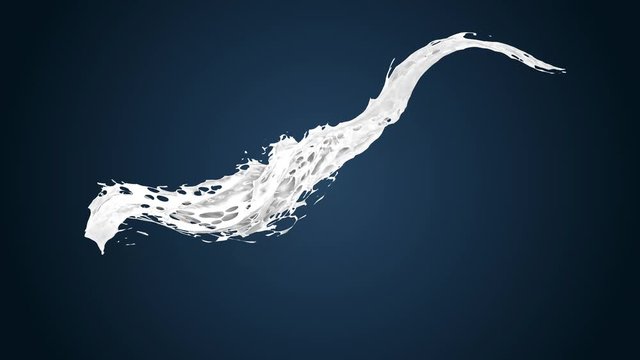4k white splash like milk or white paint moves past the camera in slow motion on dark background. 3d animation of liquid with luma matte as alpha channel. To cut splash use luma matte. Ver. 9