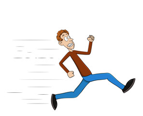 running man with horror emotion on his face.vector isolated on white background