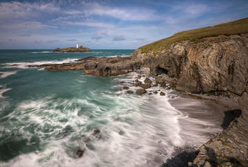Swirling Coastal Surf, with view towards Godrevy Lighthouse, Cornwall