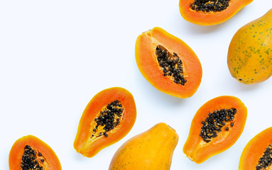 Papaya fruit on white background.