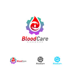 Blood droplet with Gear logo template vector, Droplet Blood logo design concept