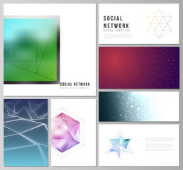 The minimalistic abstract vector layouts of modern social network mockups in popular formats. 3d polygonal geometric modern design abstract background. Science or technology vector illustration.