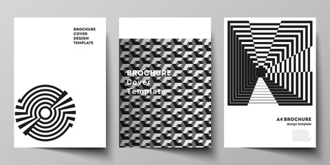 Vector layout of A4 format modern cover mockups design template for brochure, magazine, flyer, booklet, report. Trendy geometric abstract background in minimalistic flat style with dynamic composition
