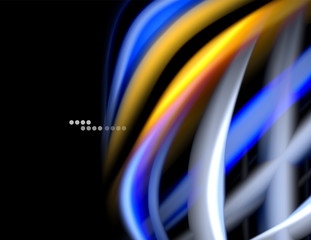 Silk smooth lines on black, liquid fluid color waves. Vector Illustration