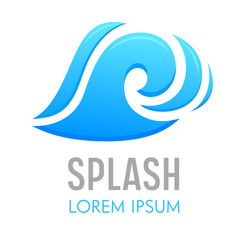 Blue Water Splash or Sea Wave with Spray Droplets Banner with Typography. Blue Drops on White Background. Dynamic Liquid Motion, Pure Hydration Element for Advertising Poster. Vector Illustration