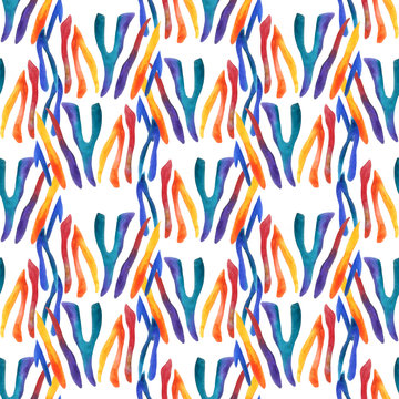 watercolor pattern with colorful zebra elements on white