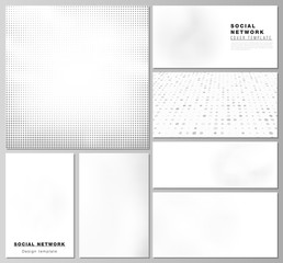 Vector layouts of modern social network mockups for cover design, website design, website backgrounds or advertising. Halftone effect decoration with dots. Dotted pattern for grunge style decoration.