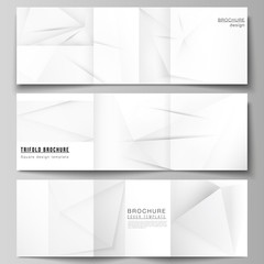 Vector layout of square covers design templates for trifold brochure, magazine, cover design, book design, brochure cover. Halftone dotted background with gray dots, abstract gradient background.