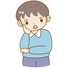 男の子　困る　考える　疑問