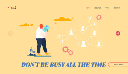 Leadership, Authority, Effective and Productive Management Landing Page Template. Company Boss, CEO Character Delegating Responsibilities to Employees Look on Arrow Scheme. Cartoon Vector Illustration
