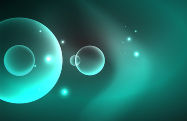 Neon shiny transparent glowing circles with light effects. Techno futuristic vector abstract background For Wallpaper, Banner, Background, Card, Book Illustration, landing page