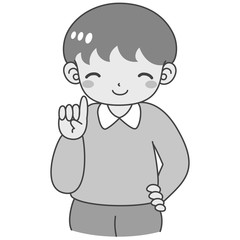 モノクロ　男の子　指を差す　笑顔　かわいい