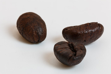 Roasted coffee beans  on white background,close up